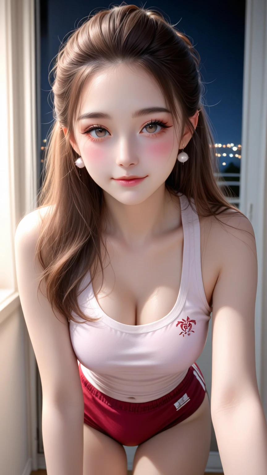 best qualtiy， tmasterpiece， 超高分辨率， （hentail realism： 1.4）， RAW photogr， 1girll， mature， Pink top， cinmatic lighting， nakeness， huge tit，
