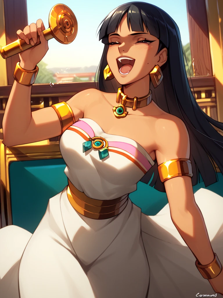 ((Highest quality)), ((masterpiece)), (detailed), (Perfect Face)、The woman is Reika Aoki, a Congolese woman with dark skin and medium-long hair.、The woman is wearing a Congolese costume and dancing the Congolese dance with a man, who proposes to her.
