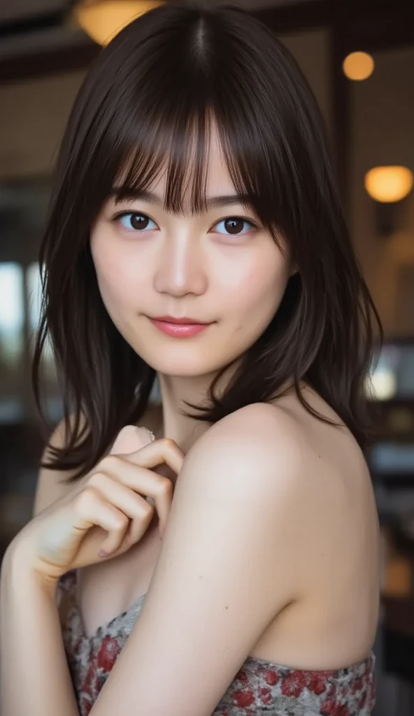 Los Angeles alleyway in the background, 18-year-old girl, independent, look forward to, Light eye makeup, Brown Hair Color, flat , Hair blowing in the wind, Quality of actress, Shiny, Ultra-realistic face, smile, Watery eye, look up, Pleasant lighting effects, Ultra-Realistic Capture, Very detailed, High resolution 16K human skin closeup, Skin texture must be natural, (, , :1.4), Must be so detailed that pores are visible, skin is healthy, There must be a unified tone, Use natural light and color, High quality photos taken by modeling agencies, Exclusive photographer, smile,