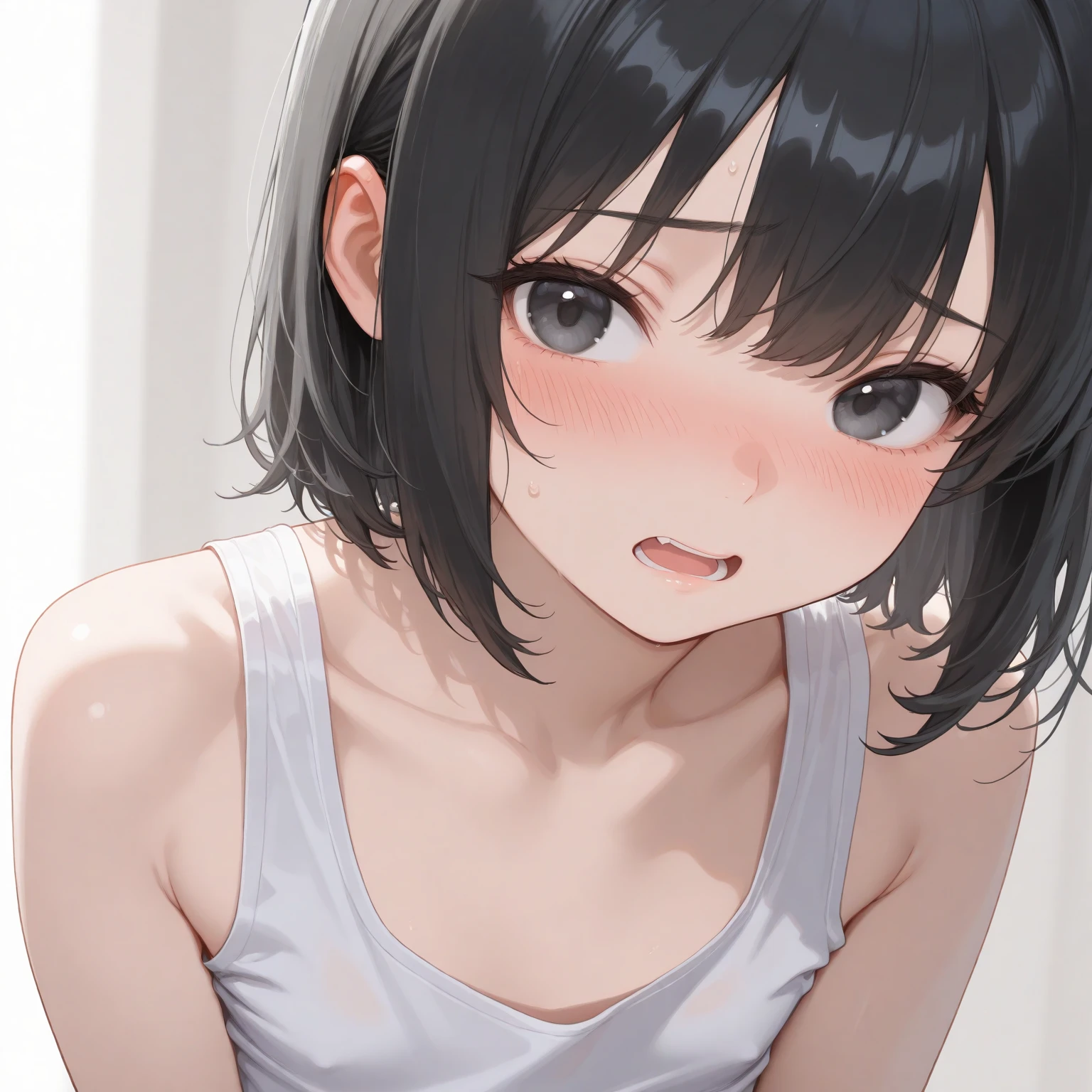 naughty and perverted girl, being caressed on the face by a male hand