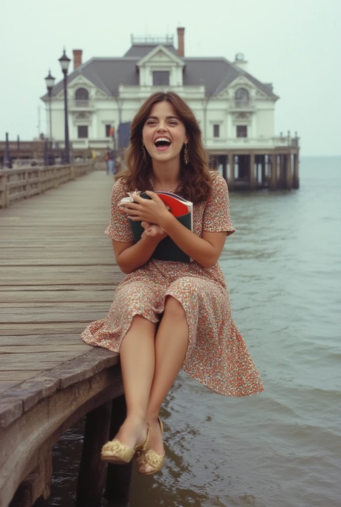 A smiling, authentic, (shy:1,3), kind, beautiful woman, is passionately in love with her skirt, sitting down on the ground while wind lifts her skirt, wearing short blazer and very, very detailed (long (fully pleated) full circle skirt) and (low heeled court shoes), very, very intricate hyper-detailed symmetric (attractive graceful young feminine face) with (sad, tired eyes and a loving smile), very voluptuous breasts, full of empathy and compassion and love, (pronounced (feminine) features), (highly detailed ultra accurate realistic) hands and fingers, (windy), epic composition, highly detailed attributes, (35mm f1.4 Kodak portra 400 photograph), extremely high quality RAW photograph, highly detailed atmosphere, sci-fi, cinematic shot, dynamic lighting, 75mm, Technicolor, Panavision, cinemascope, sharp focus, fine details, 8k, HDR, realism, realistic, key visual, film still, superb cinematic color grading, depth of field