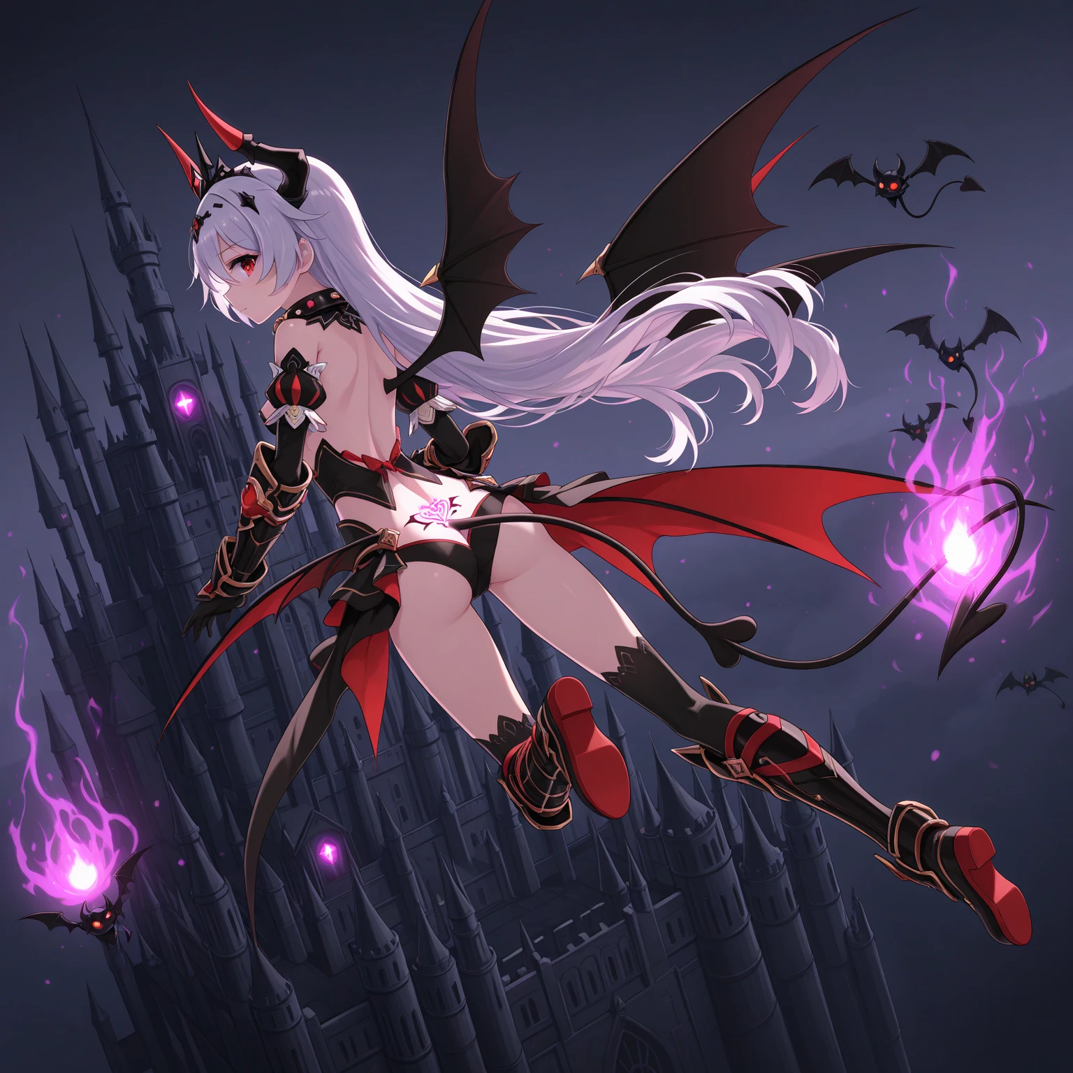 1 girl, black fur, Red eyes, with suit and skirt, Red Dragon, big breasts