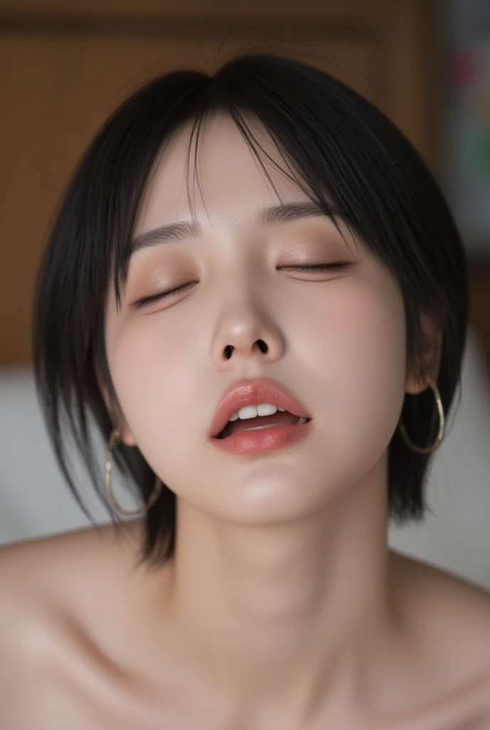 ((((Japan beautiful woman in her 30s))))（(((((())))))）Pale skin ((Man in  on top))  Cat , (( in )) (Grit your teeth )(((Half closed eyes))) (((Sweat)))((Trembling girl))  excessive  blush large breasts  chignon Beautiful face Golden ratio face Highest image quality Drooling from the mouth shaggy cut (cry) ((Red nose))((high school girl ))