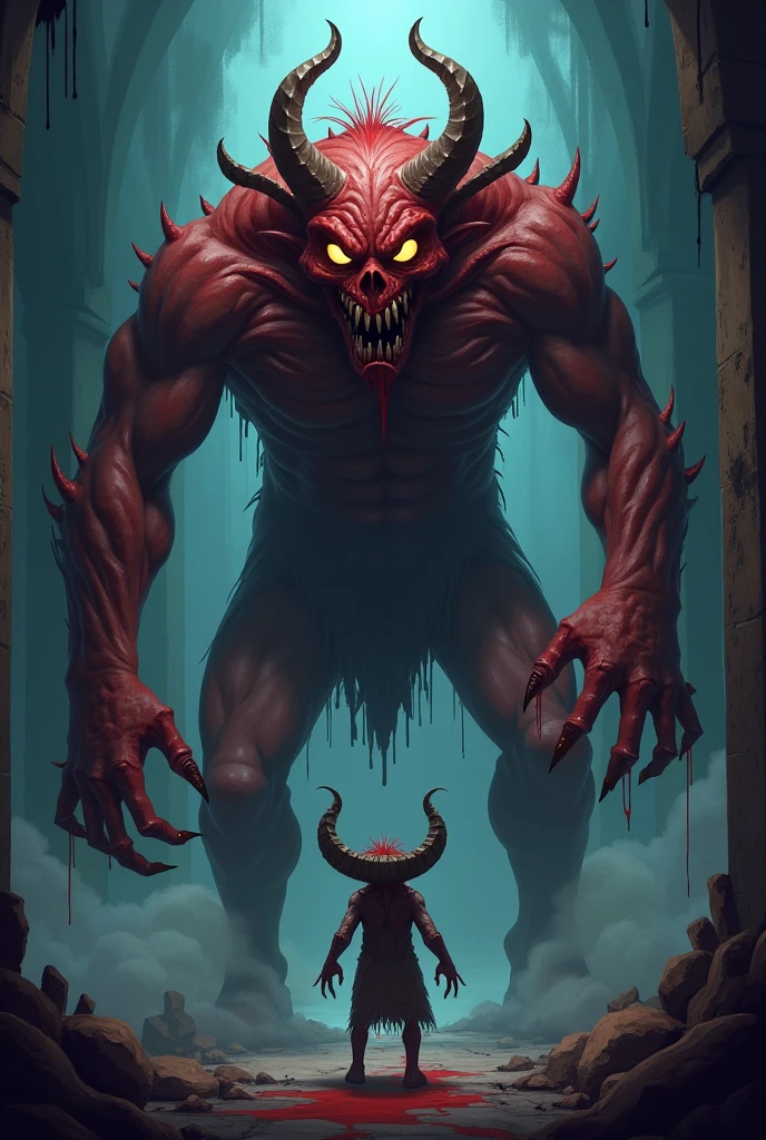 outdoors, forest, mist,nosferatu zodd, stalk betwen trees, demon form, two big horn, mad, giant wings, looking at viewer, close shot,