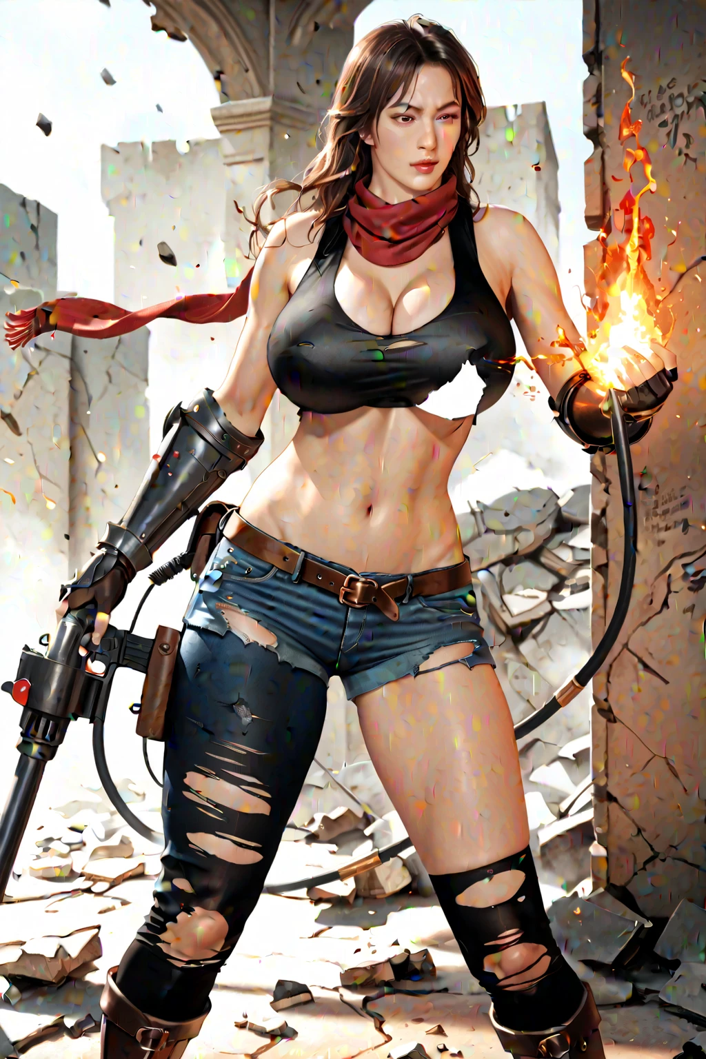 ((Beautiful woman wearing a  Supergirl costume, blonde and blond hair, blue eyes,  super cyberpunk costume ,An apocalyptic city of fire, showing flat stomach, Red mini skirt, beautiful fine hands, fringe, blue eyes, very detailed eyes,  body, large and round , hard , translucent stuff)), whole body, large and round , unreal engine:1.4, detailed background, CG K Ultrarealistic, photorealistic:1.4, skin texture:1.4, masterpiece:1.4, 8K more detailed.unreal engine:1.4, HD, La Best Quality:1.4, photorealistic:1.4, skin texture:1.4, masterpiece:1.8,masterpiece, Best Quality,object object], (detailed facial features:1.3), (Apocalyptic sunset:1.4), (Rainy blue lightning background:1.4), (:1.2)
