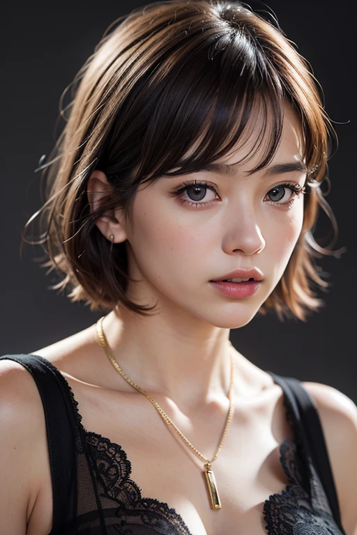 (High resolution:1.3), (16k, Photorealistic, Raw photo, Best image quality: 1.4), Japanese, (One Girl), Beautiful Face, (A vivid face), (Black-haired、short hair:1.3), Beautiful Hairstyles, Realistic eyes, Beautifully detailed eyes, (Realistic Skin), Beautiful skins, attractive, 超A high resolution, Surreal, High detail, Golden Ratio, Highly detailed cute girl,(20-year-old),  half-