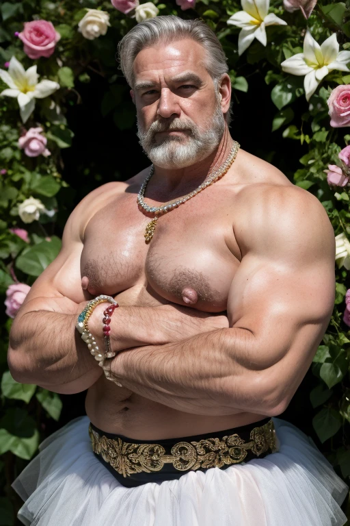 high definition, intricate details, mature old man, grandpa, virile, tough, fat, plump, muscular, bulging, massive feet, hairy, scruffy, pale skin, blue eyes, ginger, micro  , jewelry, elegant buttler mustache