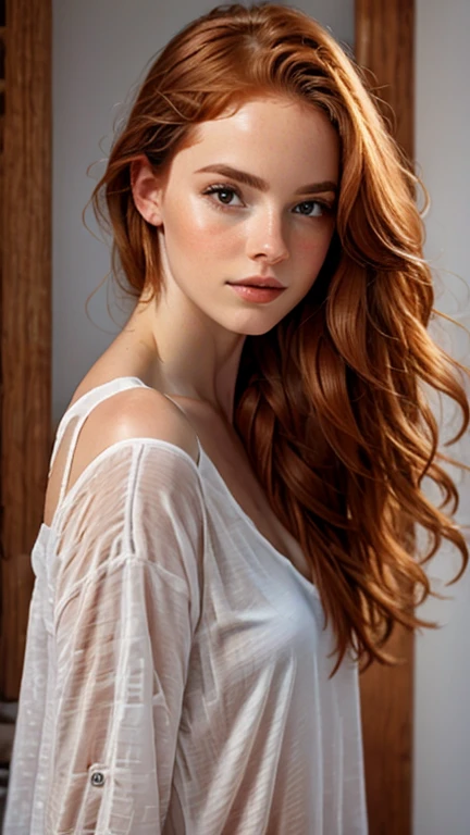 A breathtaking photograph capturing the essence of the world's most stunning and captivating redhead girl of all time. Her alluring pose and   expression draw you in, while the photorealistic rendering of every detail leaves you in awe. The hyperrealism of this masterpiece is evident in its ultra sharp focus and ultra-focused depth of field. This highres, UHD, 4k image is a true testament to the capabilities of RTX and HDR technology, showcasing the girl's luscious hairstyles and expressive features with remarkable clarity. The carefully crafted camera_effects and camera_focus add an extra touch of allure, while the lighting sets the perfect ambiance for this mesmerizing portrait. It is a true feast for the eyes and undoubtedly one of the best