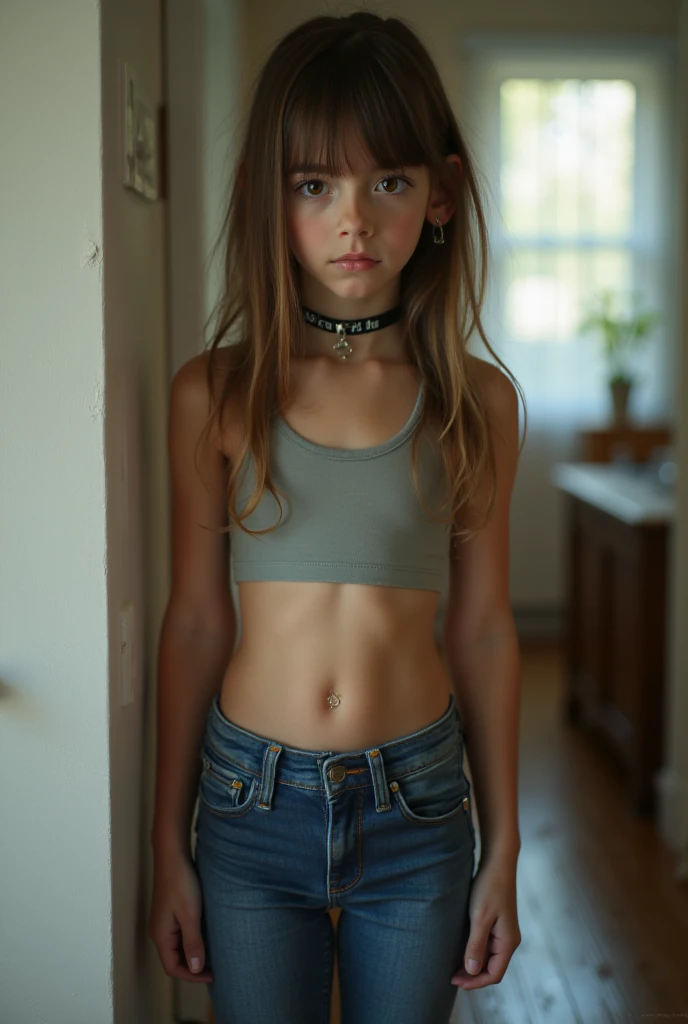  pale skin 13 year old girl, long braided hair, ((muscular body)), defined muscles, 