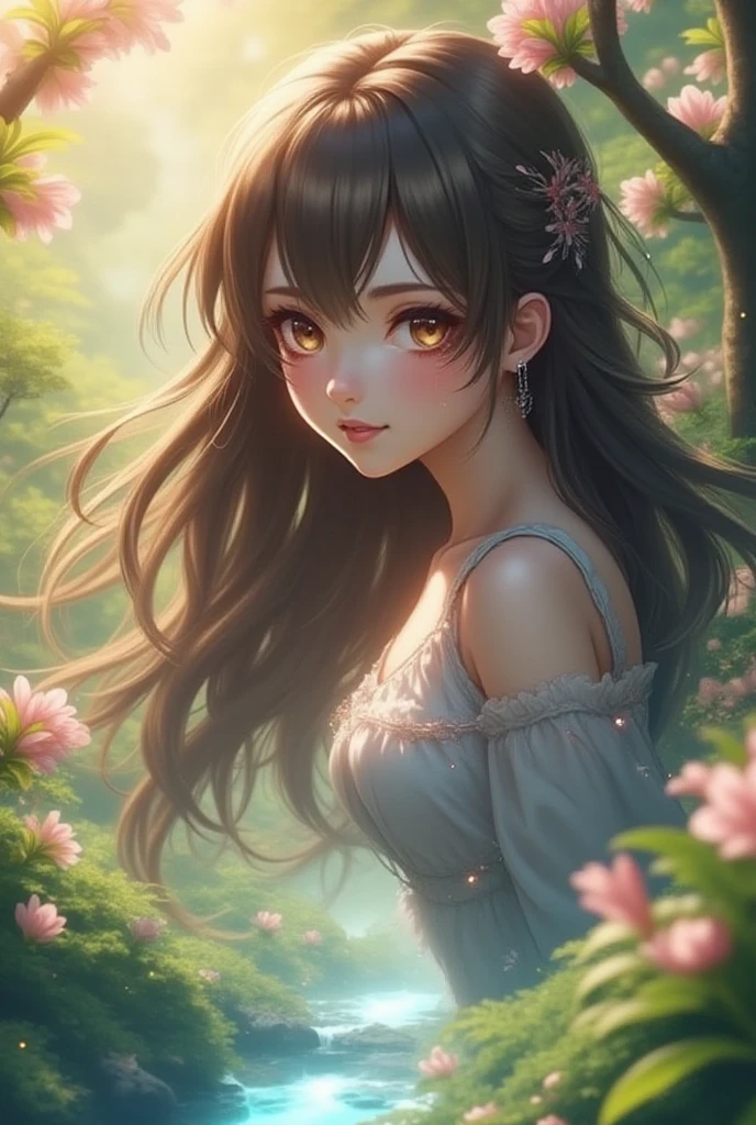 anime - style girl with long hair and flowers in her hair, cute anime waifu in a nice dress, beautiful anime girl, cute detailed digital art, beautiful anime portrait, guweiz on pixiv artstation, artwork in the style of guweiz, guweiz on artstation pixiv, detailed digital anime art, anime style 4 k