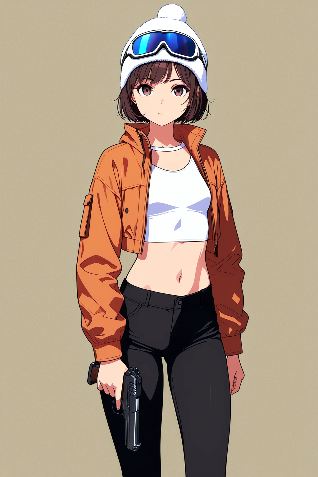 (absurdres, 8k, 4k, masterpiece, hyper extreme detailed:1.2), solo, 1girl, front view, perfect face, 1girl, portrait, looking at viewer, solo, standing, Female, Mature Female, expressive eyes, perfect face, brown hair, short hair, messy hair, smug, wide smile, wide eyes, street clothes, black shirt, red jacket, freckles, brown eyes, mouth open, wide smile, best , standing, full body, streetwear, dirty, messy, baseball bat, ball cap, , rugged, torn shorts, jean shorts, ripped shorts, ripped shirt, sneakers, crazy face, crazy eyes, crazy smile, 