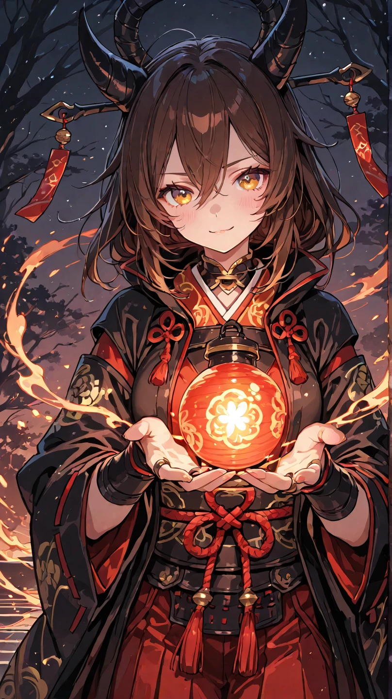 (flat :), (masterpiece:1.2), highest quality, High resolution, unity 8k wallpaper, (fine and beautiful eyes:1.6), highly detailed face, perfect lighting, Detailed CG, (perfect hands, perfect ), (1 boy solo:1.4), 20 years old, black hair, extremely beautiful detailfeminine face and eyes, (evil smile:1.4), detailed eyes, best quality,( dark skin:1.8), (turtleneck shirt under yukata:1.2), (bike shorts:1.2), extremely detailed, very precise detailed, (glasses:1.3), blunt bangs, open mouth, (very short pixie cut:1.2), boots,fingerless gloves, smile, (half closed eyes:1.5),(burning fire background:1.3), ,(squat in magic circle on ground:1.1) ,night sky,long sidelocks,(long red Scarf),(yukata),(squatting),(acrobat pose:1.3),(squat:1.3),leaning forward,(one knee dwon:1.5),(Put one foot in front:1.3),(stylish pose:1.4),(Raise only index finger:1.1),(Joining hands:1.5),(retro artstyle:1.2), (1990s \(style\)),(magic circle on ground:1.3),(from above:1.2)