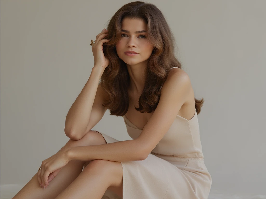 Arafed Mujer sentada en el suelo con las piernas cruzadas, photoshoot solo, modeling photography, en ropa blanca, Hermosa modelo joven, Pose de glamour, Cara bonita con brazos y piernas, photoshoot for skincare brand, Vestido de blanco, full body photoshoot, Una hermosa mujer vestida de blanco, 2 4 year old female model, Foto de Slim Girl Model, photoshoot portrait, con vestido blanco