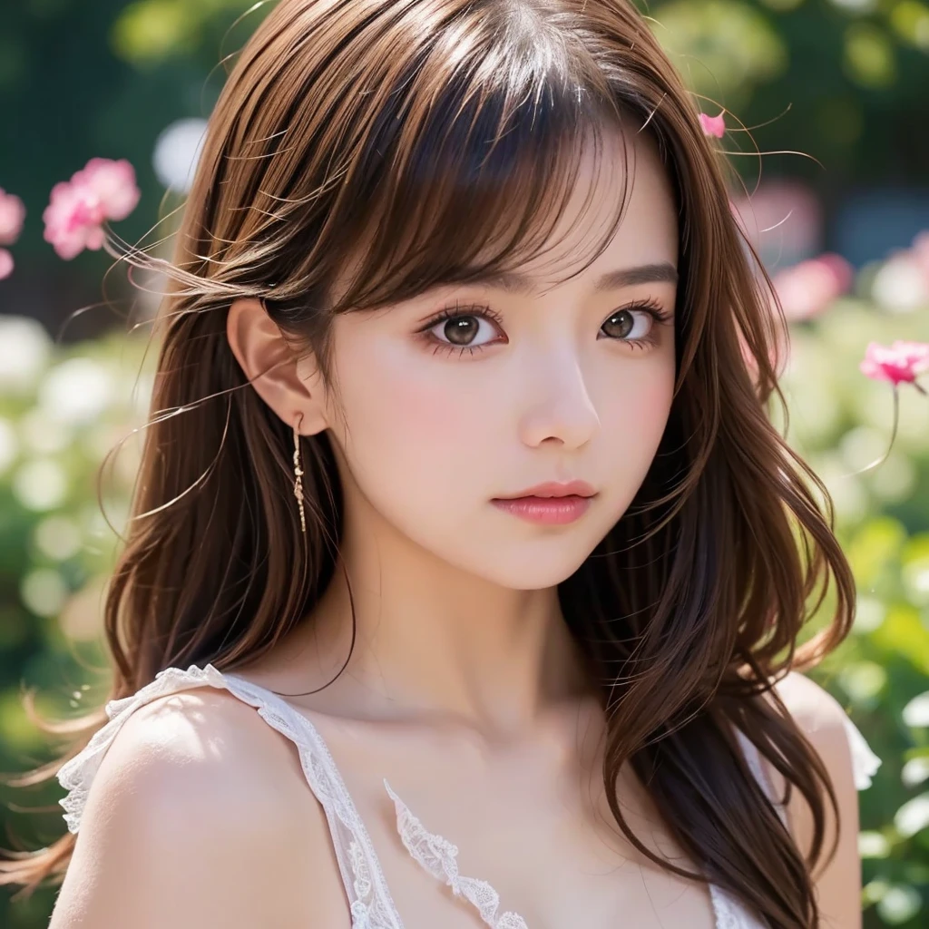 A woman with long hair and a white dress posing for a picture - SeaArt AI