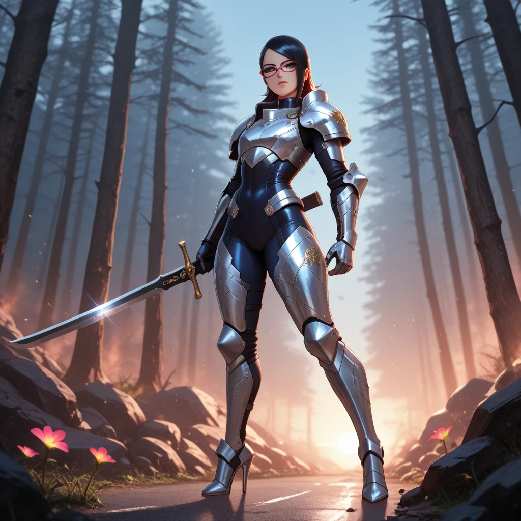 (((full body photo))),A middle-aged beautiful woman, long platinum-blond hair, neatly combed hair, a square face, a serious expression, sharp eyes, tall figure, a dark fantasy-realistic style , short sleeve, a silver-white chestplate, gloves with metal accessories, three metal blades extending from the gloves, tight-fitting pants that match the , silver-white metal shin guards, boots, the background is a mountain forest at night, with falling leaves, this character embodies a finely crafted fantasy-realistic style assassin in anime style, characterized by an exquisite and mature manga illustration art style, high definition, best quality, highres, ultra-detailed, ultra-fine painting, extremely delicate, professional, anatomically correct, symmetrical face, extremely detailed eyes and face, high quality eyes, creativity, RAW photo, UHD, 8k, Natural light, cinematic lighting, masterpiece--perfect, masterpiece:1.5