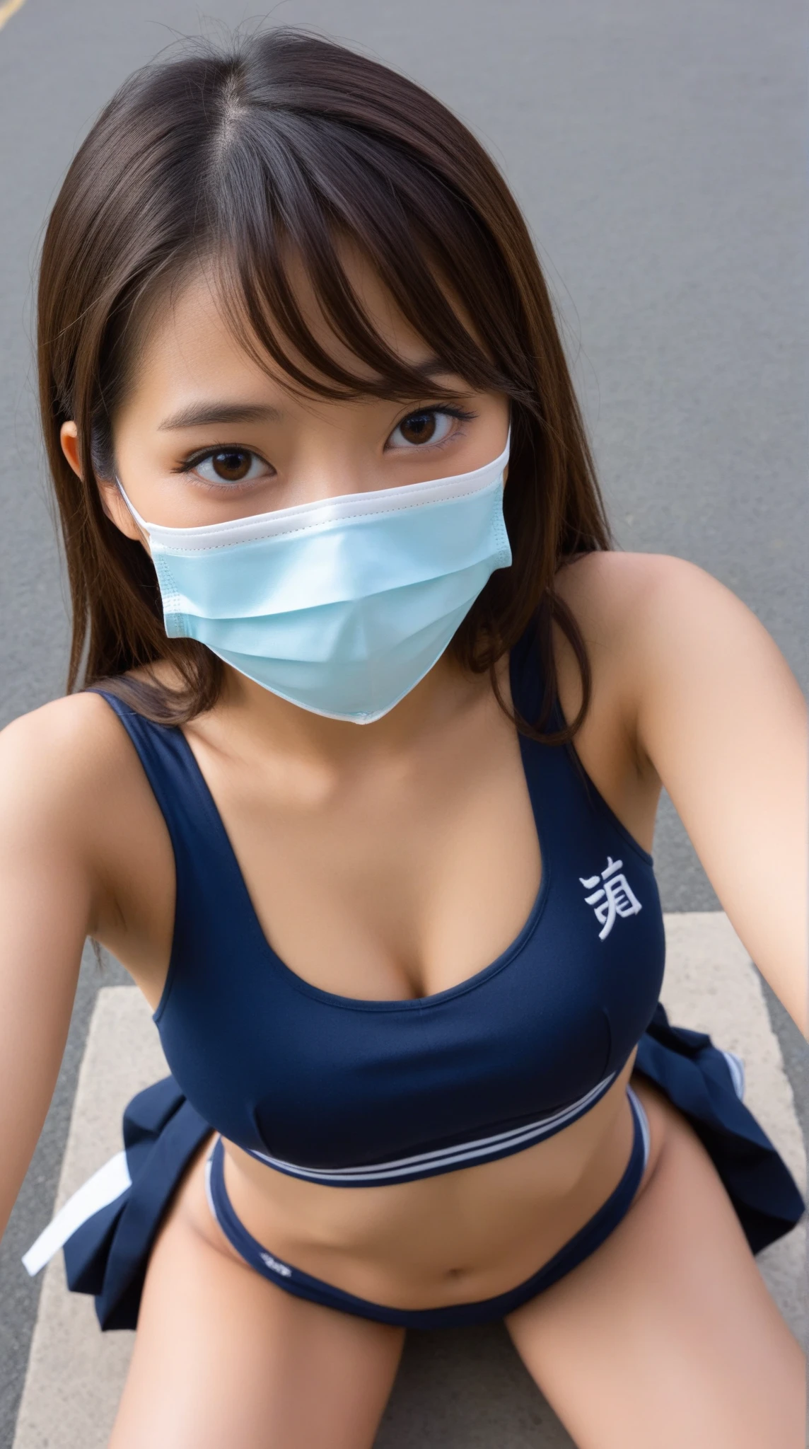 Alaf woman in blue ?????? top and mask, mask off, wearing bra, けもの, 🚿🗝📝, wearing a mask, Realistic Young Gravure Idol, Young Pretty Gravure Idol, 4 k ], Open V ????? clothes, 4K], Young skinny gravure idol, Japanese Models, sakimichan,Cute pants in light blue,?????????,