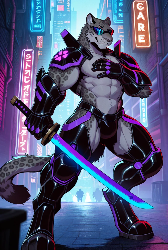 (best quality,4K,8K,highres,masterpiece:1.2),ultra-detailed,sexy furry Wolf boy with well toned abs,wolf snout, wolf ears,Wolf tail,cyberpunk samurai,purple highlights in hair,black hair,punk hairstyle,sharp focus,professional,vivid colors,studio lighting,dark atmosphere,lit by moonlight,glowing green eyes,expressive,sexy samurai armor,dynamic movement,mysterious background scenery,sinuous motion,intense fight scene with flying cherry blossoms,(huge ,Crying face,Face contorted in pain, dripping from ,profuse sweat and drool,,Well-trained muscles like a bodybuilder, ),,2boy～6boy,A face drowning in  desire,Bigger muscles,