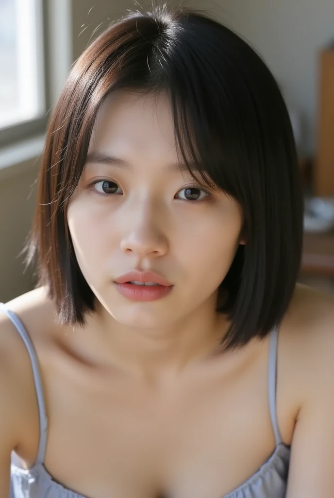 ????:2.0、Beautiful skin、Looking straight ahead、The eyes are looking at the viewer、​masterpiece、32K、Top image quality、high-detail、Cute schoolgirl in Japan、ID photo、frontal photos、Eyes are looking at the front、Eyes moistened with tears、Image quality that clearly shows moles and pores、chubby face、face variations、Short bob hair、