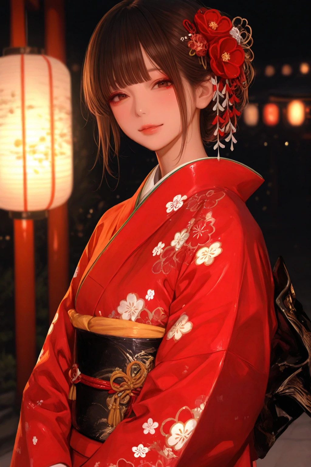 (exquisitely detailed CG unity 8k wallpaper, masterpiece-quality with stunning realism), (best illumination, best shadow), (best quality), (elegant style:1.2), Arti modern anime. angled view, heroic pose, midshot, (cel-shading style:1.3), centered image, ultra detailed closeup portrait of (Mai Shiranui:1) from (King of Fighters), best quality, expressive eyes, perfect face, highres, (ultra details), 1 girl, solo, brown hair, hair ornament, eyeshadow, gold, white and red qipao, highly ornamented, in the city of Japan, portrait, looking at the viewer, piercing eyes, full body, (light from the angle:1) (wind blowing:1.2).(depth of field effects:1.3) (motion action:1.2) (closeup:1.2) (angled closeup photography:1), (motion blur effects:1), wide angles, spreading feet, Thin to ,see-through,(((Soggy-kimono:1.2))),Lace fabric, (((water-immersed body: 0.9))),jewelry, relaxing pose