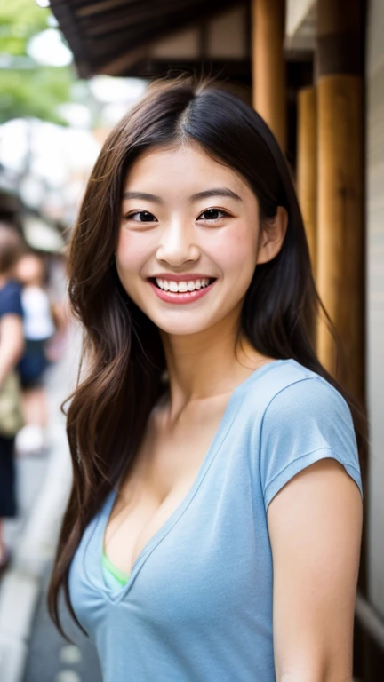 ((Highest quality)), ((masterpiece)), (detailed), Japanese,Beauty,Street Corner,OL,blouse,smile