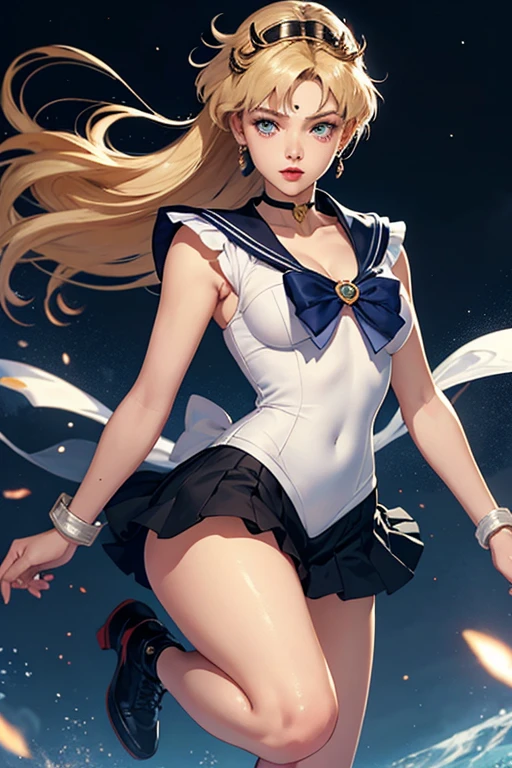 (La mejor calidad,A high resolution,Ultra - detallado,actual),Ariana Grande es sailor moon venus, (Uniformes de marineras senshi:1.4), cabello verde oscuro, cabello mediano, Falda suplicante, (Guantes blancos de codo:1.1), joya, pecho mediano, dynamic background, dynamic posture,More detailed 8K.motor irreal:1.4,HD,La mejor calidad:1.4, fotorrealista:1.4, textura de la piel:1.4, obra maestra:1.8,obra maestra, mejor calidad,objeto Objeto], (rasgos faciales detallados:1.3),(dedos detailed :1.4 ),(Apocalyptic city destroyed:1.7), gargantilla, (Guante Blanco:1.4), gargantilla verde, Arboledas de codos, joya,(fondo atardecer:1.4),(Marinero Neptuno:1.4),(pose vaquero :1.4), (ojos hermosos verdes :1.4), ,( ciberpunk 2.1), (estilo kawaii :1.4), (sailor moon venus :1.4 ), (perfect   2.1), (background rain thunder lightning :1.4) 