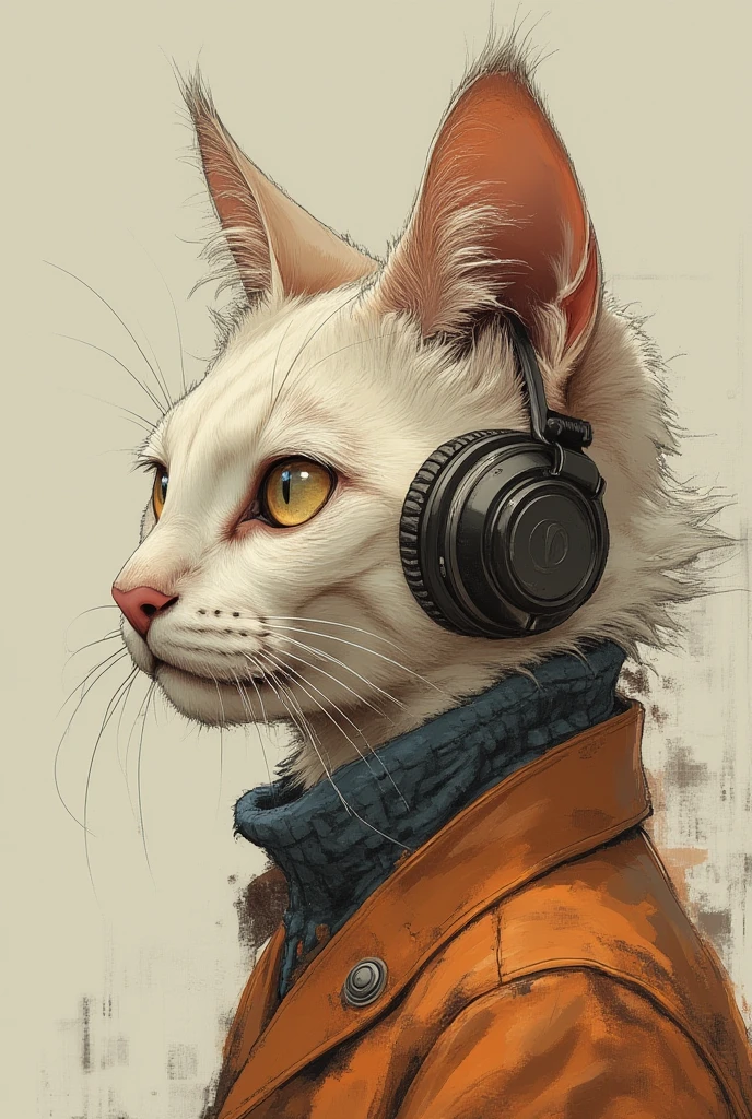 A captivating Siamese cat, adorned with a stylish headset and a sleek leather jacket, connected by a silver cord. This digital art piece showcases the elegant feline's distinctive coat, detailed  features, and expressive eyes, creating a captivating and intriguing image. The cat's posture exudes confidence and curiosity, adding to the overall allure of this masterpiece. The high resolution, sharp focus, and hyperdetailed texture enhance the lifelike quality of the artwork, making it a true standout in the digital art community. Shot on a Canon EOS R5, using a 50mm lens and F/2.8 aperture