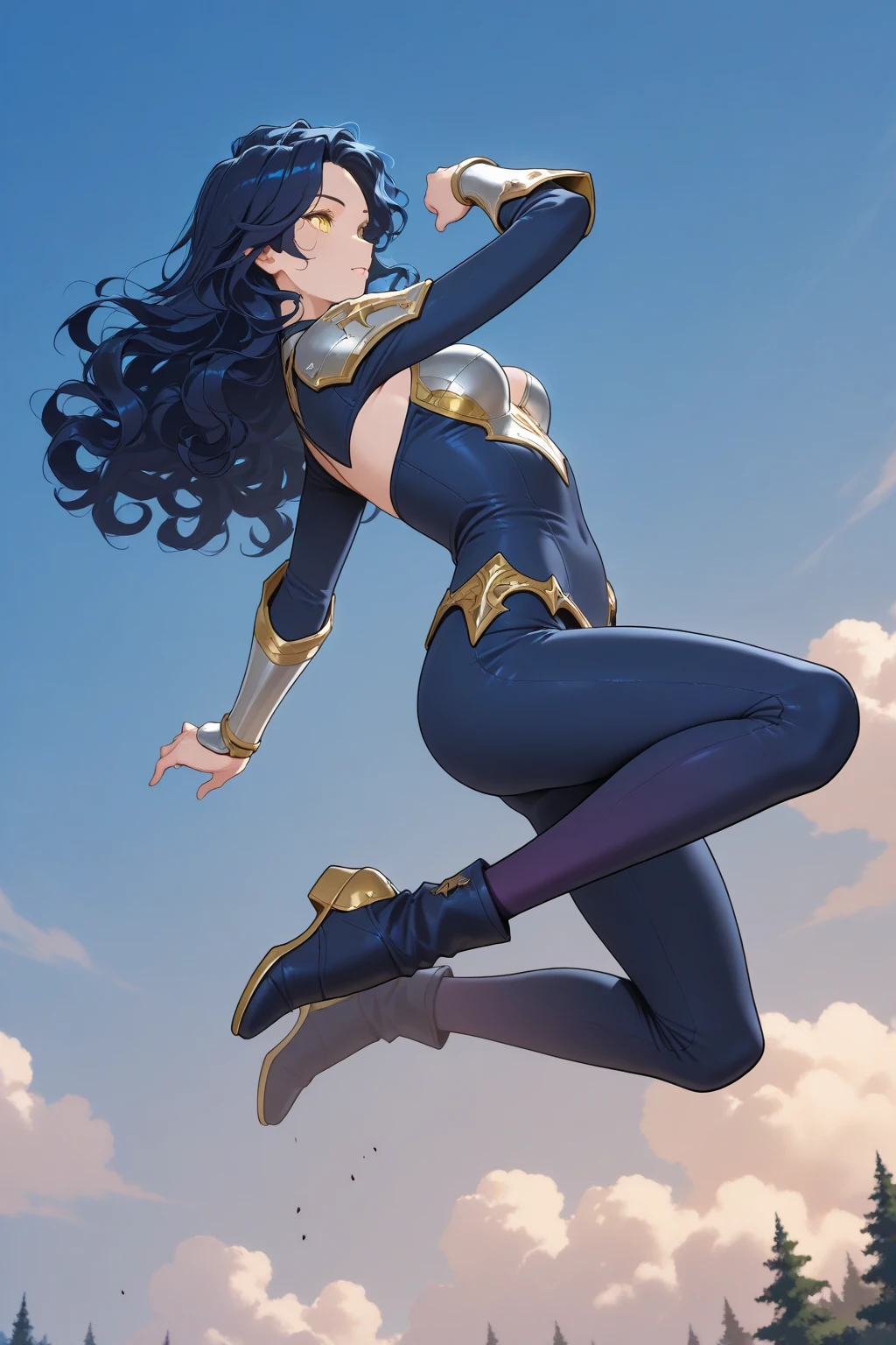 “The brown-haired, blue-eyed superheroine in a leotard,  legs, and boots twirled gracefully, her form merging with the wind as she became a human tornado. Her hair whipped around furiously, creating a mesmerizing spiral of colors and energy. Paint a picture of this awe-inspiring spectacle.”