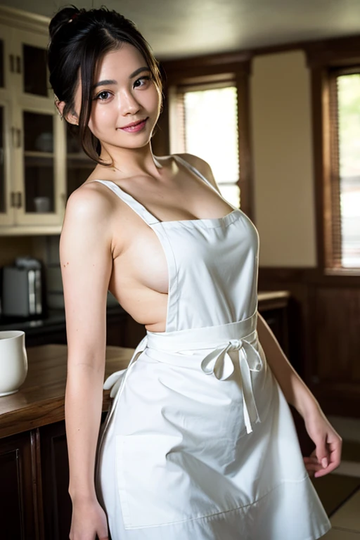 hightquality、masterpiece、ultra res、cute girl face、kitchin、barechested、pinafore、 apron、full bodyesbian、Famous actresses of Japan、very beautiful face