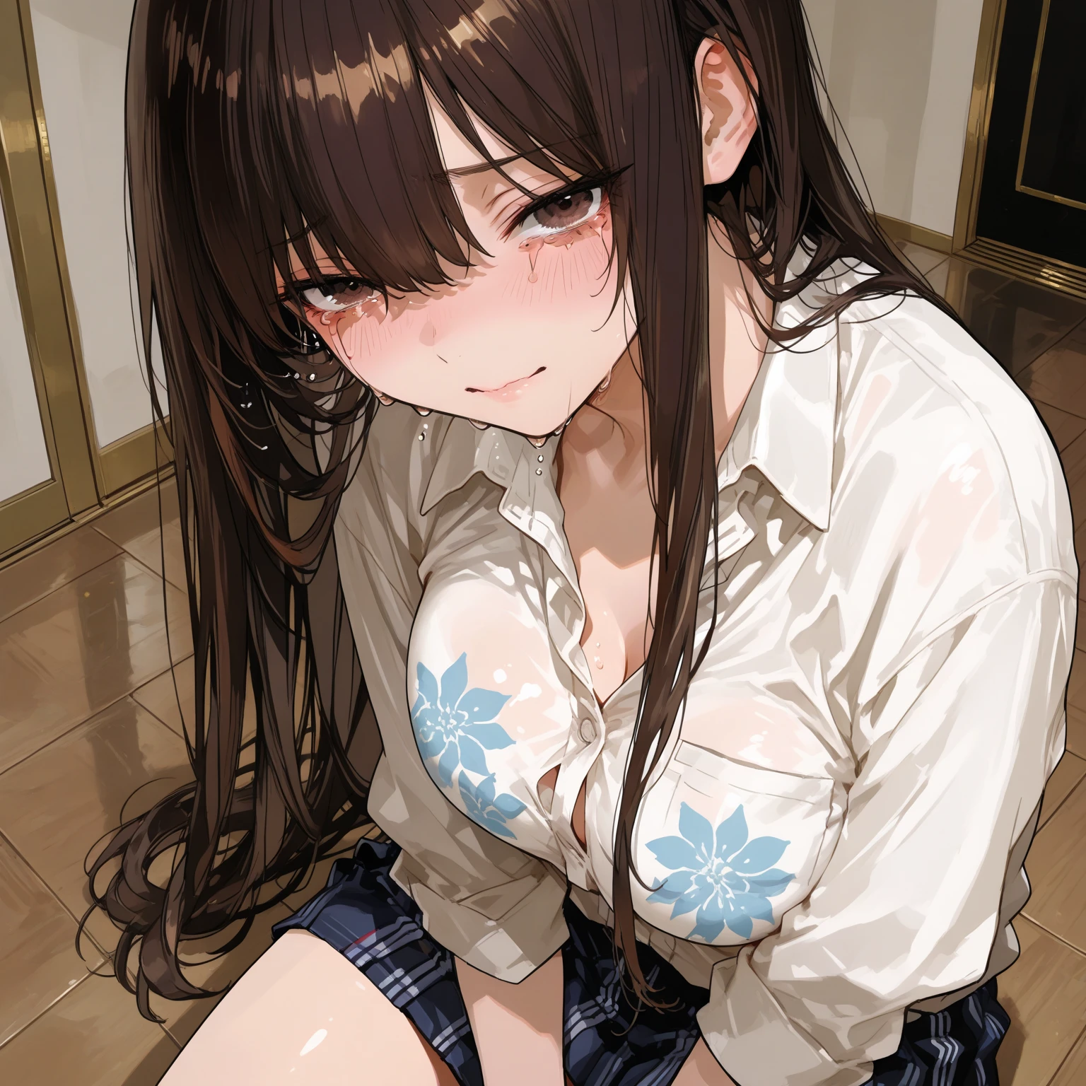 ,(masterpiece), (best quality), (detailed face),(ultra hi res:1.2),(illustration:1.3),(game cg:1.2),(official concept art:1.2), BREAK idolmaster, {{{}}}, (17yo,beautiful girl,cute girl),(beautiful dark red eyes),(beautiful light brown hair), (((semi long hair))),((waviy hair))),(ponytail),(wet hair), (wet skin),BREAK ((to wrap a tenugui around one's head)),(((deep red school girl uniform))),(), (), (), ( slip), (), ( slip), (spread :1.3),((pubic light brown hair:1.9)),(), (no panties),BREAK (embarrassed),((one eye closed)),(open mouths),((tongue out)),(deep breathing).(blash),BREAK(sweat),(steam),((ecstacy)), (()),((spread :1.2), (( out:1.3)),((steam)),(scatter sweat),( :1.2), , (a man:1.2), hetero, (lady sit astride on man:1.3), (lady on top,pov), (intense :1.6), BREAK (((indoor))),((bed room)),((at night)),(look up from below view).((())),