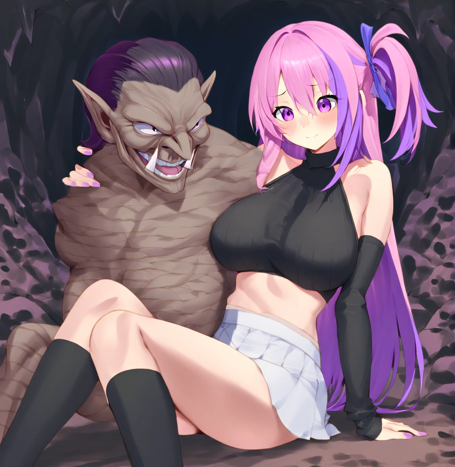 leotard、Purple long gloves、Rider Suit、Purple Boots、(erection)、stand、whole body、Ultra-detailed illustrations、Ultra-precise expression、masterpiece、Highest quality、ultra High resolution、High resolution、Hiromitsu Takeda Style、White background、Simple Background、stand、whole body、Completely naked、monster、Giant Monsters、Giant Godzilla、Horn、Kiva、solo、Vulgar expression、(How:1.2)、pubic hair、Extra thick penis、Huge penis、fat、Black Skin、sex、Mash Kyrielight、mash kyrielight、short hair、purple eyes、pink hair、hair over one eye、gloves、bare shoulders、elbow gloves, armor、black armor、black armor、boots、