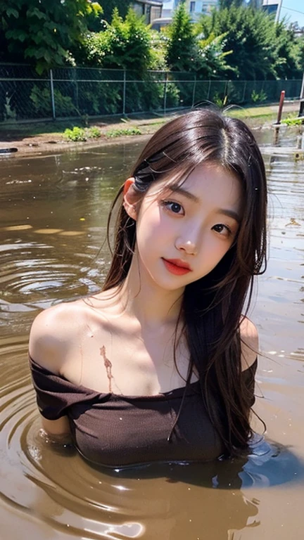 ((best quality, 8K, masterpiece:1.3，Sad expression：1.3，Open your mouth:1.3)), A beautiful girl, pure, Oval face, Gentle and lovely, Thin body, (Frontal lobe), (Tilting your head), Look directly into the camera, [Separate sleeves::0], [Collarless shirt::0], [Cropped Pants::0], Black silky long straight hair, Long hair spread over shoulders, Big round black eyes, Clear big eyes, Hydrating red lips, sweet smile, sit, Hands on knees, Blue sky and white clouds, Sunlight, grassland, mountain peak, northern view of Tibetan grassland