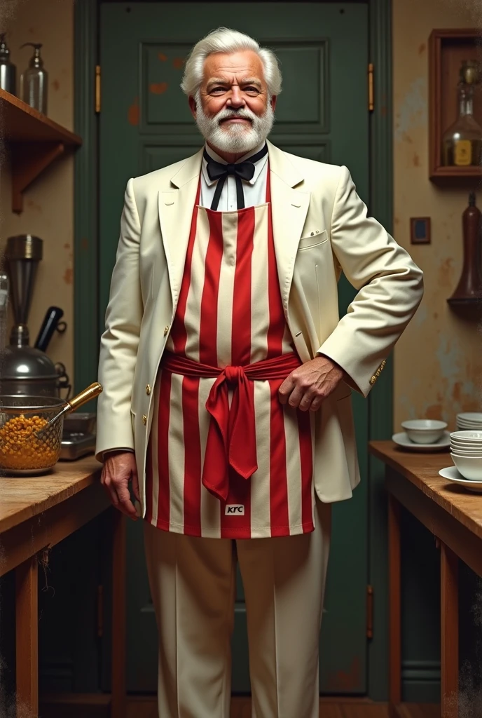 Create a realistic 3D model of Colonel Harland David Sanders from KFC, made entirely from ceramic. The model should depict Colonel Sanders with a smiling face, approximately 40 years old, wearing the traditional KFC uniform. He should be in a traditional wai (hands in prayer) gesture. Ensure the model has detailed features, capturing the essence of his character, with a glossy ceramic finish.