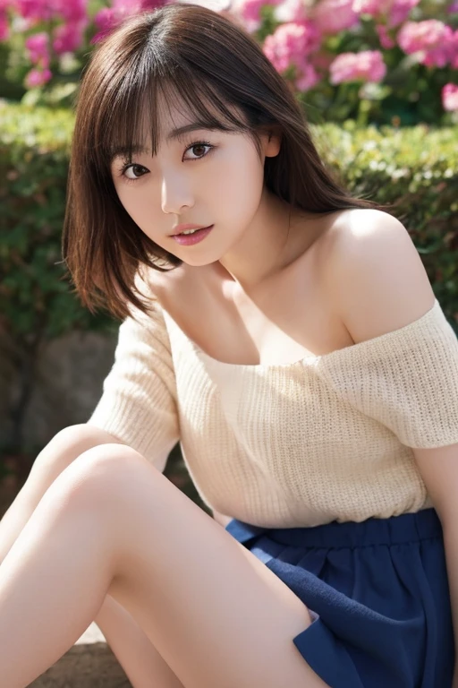 8K quality、High resolution、Realistic skin texture、High resolutionの瞳、woman、Rough dresiniskirt with no 、Princess Hair、リアルなwoman、Small breasts、Sweat accumulates in the chest、garden、Sit on a chair with your  and leaning forward、Ecstatic expression、Hang the laundry out to dry