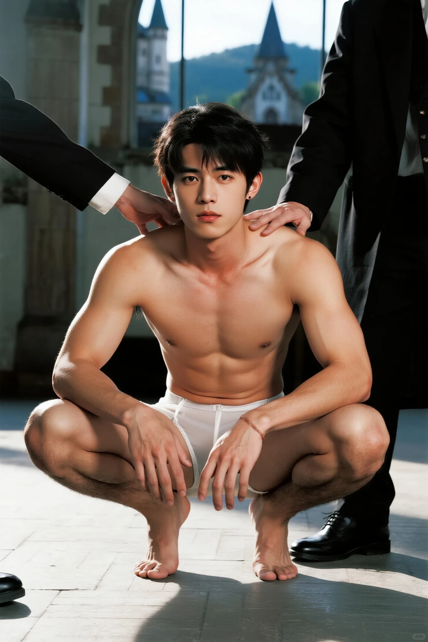 beautiful and young teenagers, from the West, semi- in a school only for men, with firm pectorals (schoolboy male: 1.6) with (school clothes, shorts: 1.2) and (without : 1.4) and a sports school uniform, in the (men's dressing room, men's locker, showers: 1.2) (school walls: 1.2) (school furniture: 1.2), (school carpet: 1.2), (rich: 1.4), (: 1.2), sensual,  masculine, , exciting, , domineering, fearful, disturbing, perversely , sexy, only men, (romantic: 1.2), moody and atmosphere with luminous background, lens rich colors realistic texture hyperrealistic spectacular lighting based on a bathroom with unreal engine, cinestill 800 t eastmancolor, (bokeh spotlight, golden hour illumination: 1.2) (UHD 32K color photo: 1,6),(dark studio, edge lighting, two-tone lighting, dim lighting, low key: 1.6; Gay Art   , big bulge
