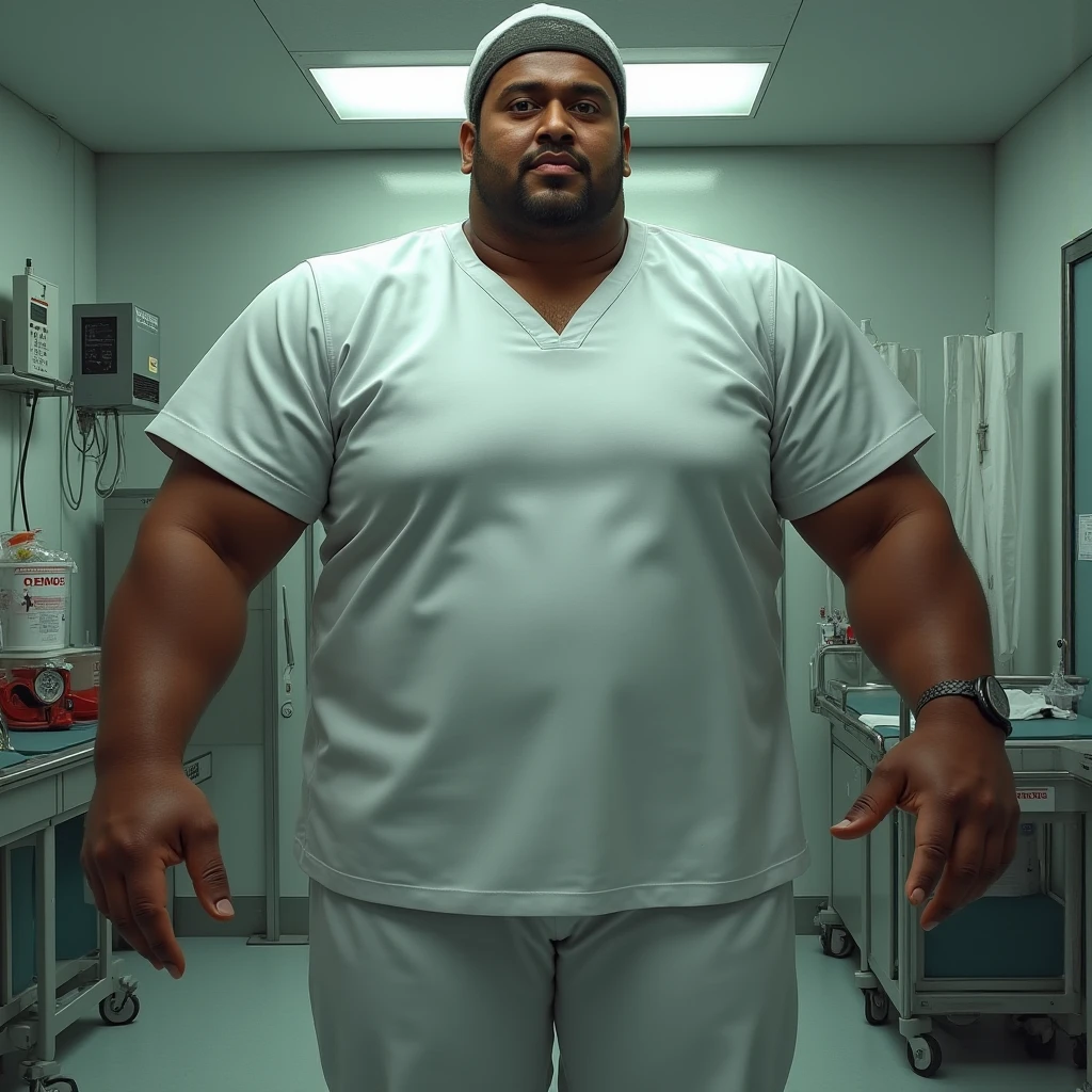 Very tall slightly overweight ghana doctors. 20 years old. Young fresh face. In hospital with friend. Height difference of 3 heads. Great Size difference. Very sexy Posing for camera. Muscular. Wearing doctor uniform and sneakers. Slight belly fat. Big ass. Very long legs. Taller taller.