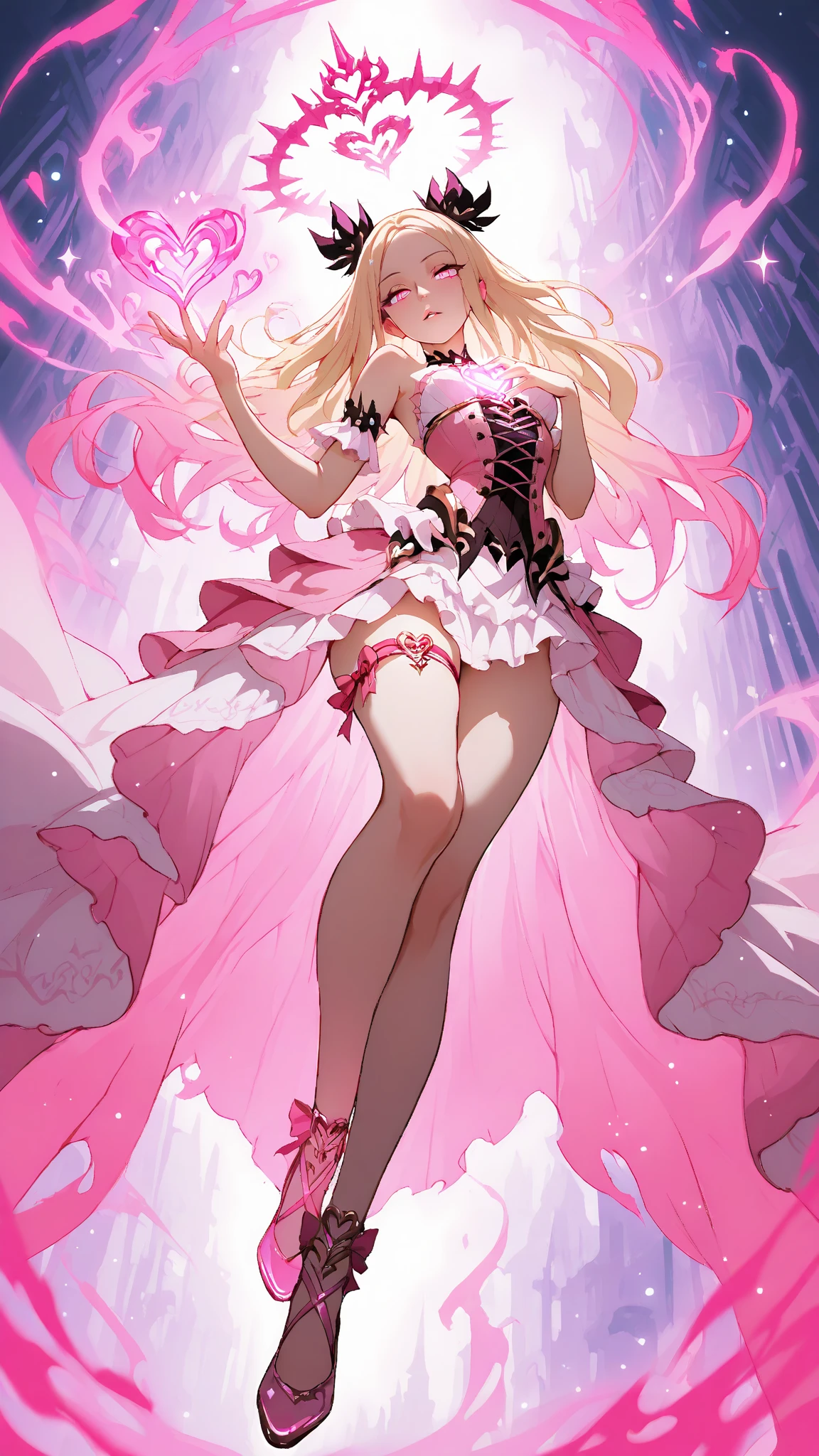 1girl, solo, elegant hair (full body: 1.1), (side at the viewer: 1.1), pink mini cheongsam, swaying in the breeze, filmg , sweet_lolita, Best quality, masterpiece, blond hair, blue eyes, Exquisite mouth,Very detailed face, blush, Shiny wet skin, Pink lips, Delicate lips, hands on hips