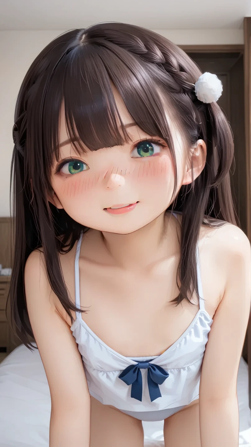 Live action、High quality、（1little girl、（a beauty girl、Idol）（The hair、（Longhaire、Twin-tailed、Light brown））、（The eye、（Sensitive、slightly flabby eyes、Brown eyes）、（styles、（8 head body、20yr old）、（vestments、（trainingwear、Japan School Gym Clothes）、Girl doing stretching、be sweaty、Crisp images、