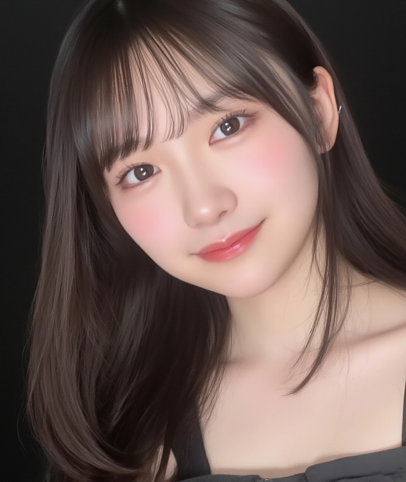 ((big laugh)), high-level image quality、20 year old Korean girl photo, raw, cute face, (black bob hair), )((Portrait)), (dull blue background:1.4), ((Detailed face:1.2)), ((A detailed face Characterized by fine skin), pale skin, , (cold color), moist, moist, reflector stay piece) (perfectly proportions)(photos realistic)(Best Quality) photographed in a Canon EOS R5, 50mm Lens,(8K), very long upper eyelashes、Very long lower eyelashes、Detailed lashes、Curled eyelashes、eyelash perm、Beautiful lashes, Natural eyes、