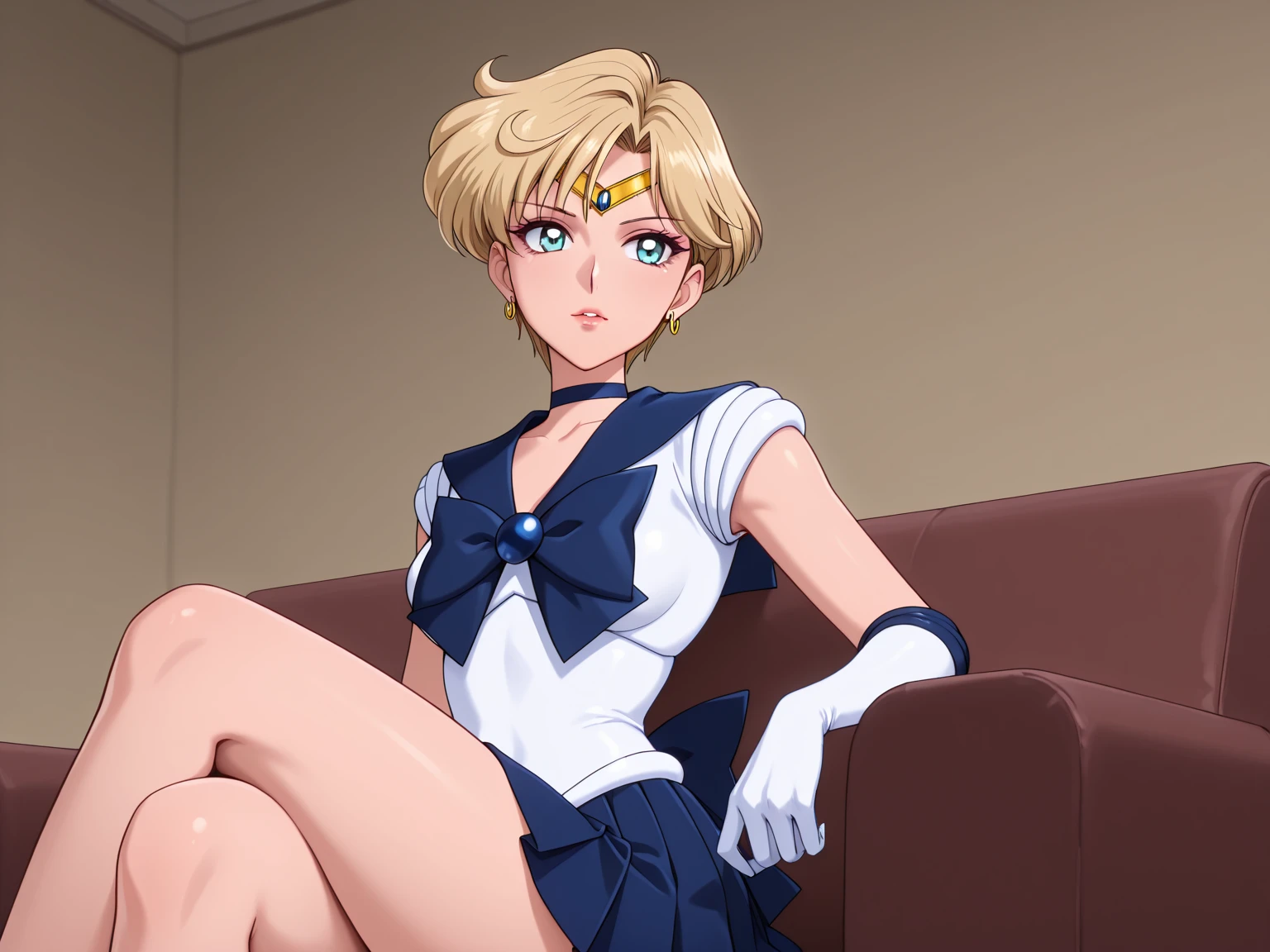 (La mejor calidad:1.1), (Obra maestra:1.4), (absurdos:1.0), retrato, primer plano,1girl, Marinero Urano, KizukiAi, Mujer madura, small , aqua eyes, cabello rubio, Uniforme Sailor Senshi, Collar de marinero, arco de pecho, Arco trasero, Falda suplicante, Guantes blancos de codo, big booty, Ultra minifalda , jewely, Pendientes, ACOSTADA DE LADO EN EL SUELO, mostrando su,  con micro tanga, muy  , Buen. (ACOSTADA DE LADO EN EL SUELO) CADENAS EN EL CUELLO,  Esclava.