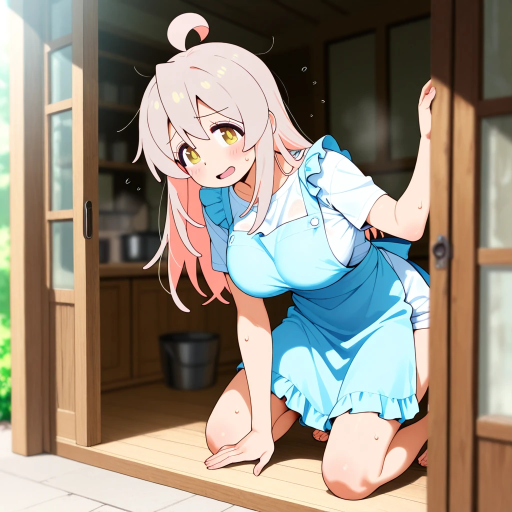 ((masterpiece, best quality)), high resolution,ultra detailed,8k,16k,detailed background, perfect lighting,detailed beautiful eyes,1girl,solo,,embarrassed,blush,skirt lift,look at viewer,steam,sweat,show off ,(from front:1.2),aroused, sitting,watery eye,wavy mouth,open mouth,slender,short stature,slender,pale skin,small breast,sagiri_izumi,light blue hair,pink ribbon,blue eyes,long hair