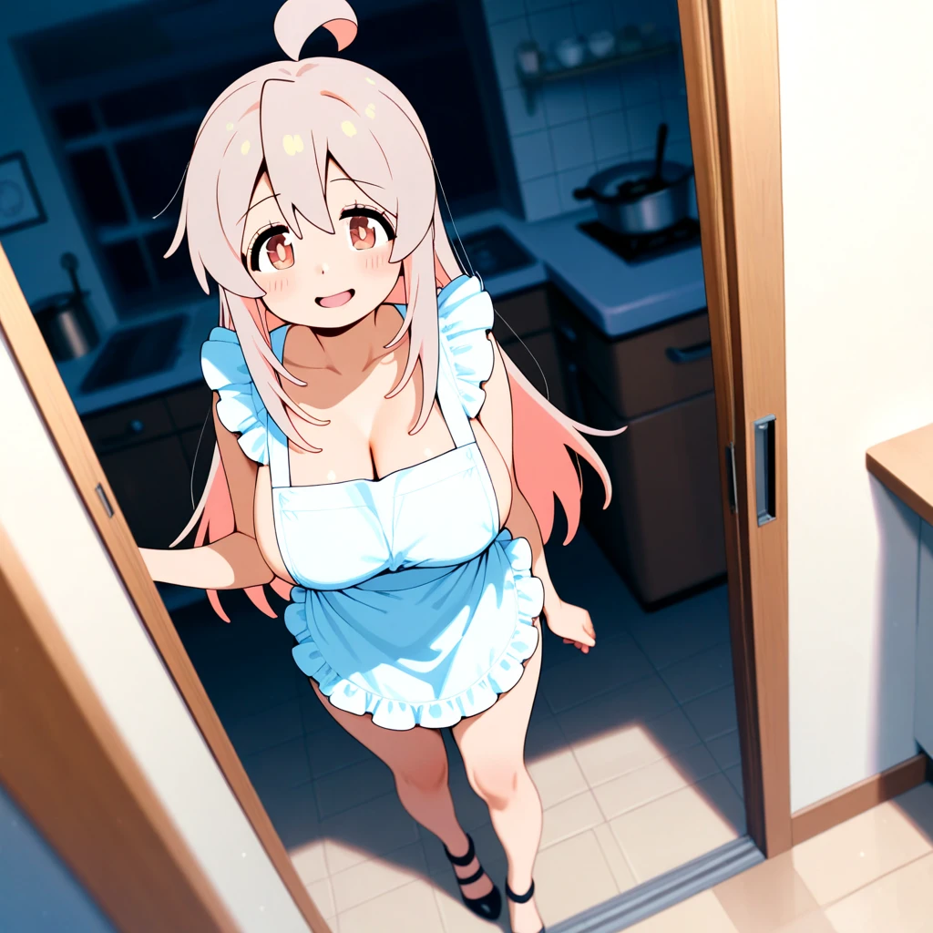 ((masterpiece))((Highest quality))girl、Laughing with your mouth open、blush、Flat Chest、Are thin、Blonde Hair、blush、Are standing、Whole body image、Eye level on face、、No background、Hair is two colors、Twin tails、Red Eyes、Two-tone red and yellow hair、Put your hands up、Completely 