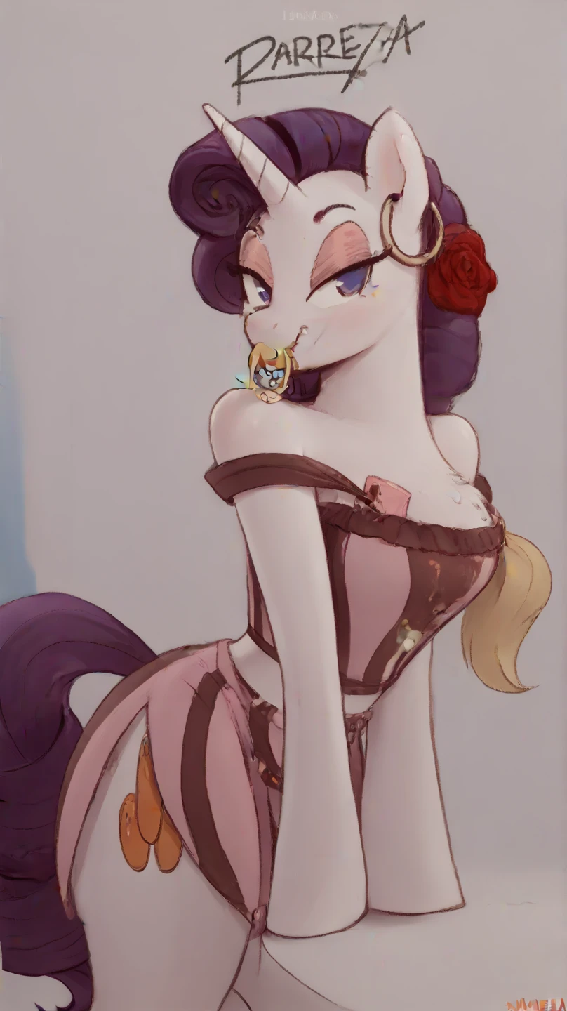 My little pony, anthro, sea blue detailed hair, white body, brown eyes, very seductive pose, opened her mouth, and strings of saliva stretched within it, she pulls down her ,  , , finger on tongue, heart collar, earrings, piercing, black eyeshadow, black nails, transparent heart lingerie, ( long cut)