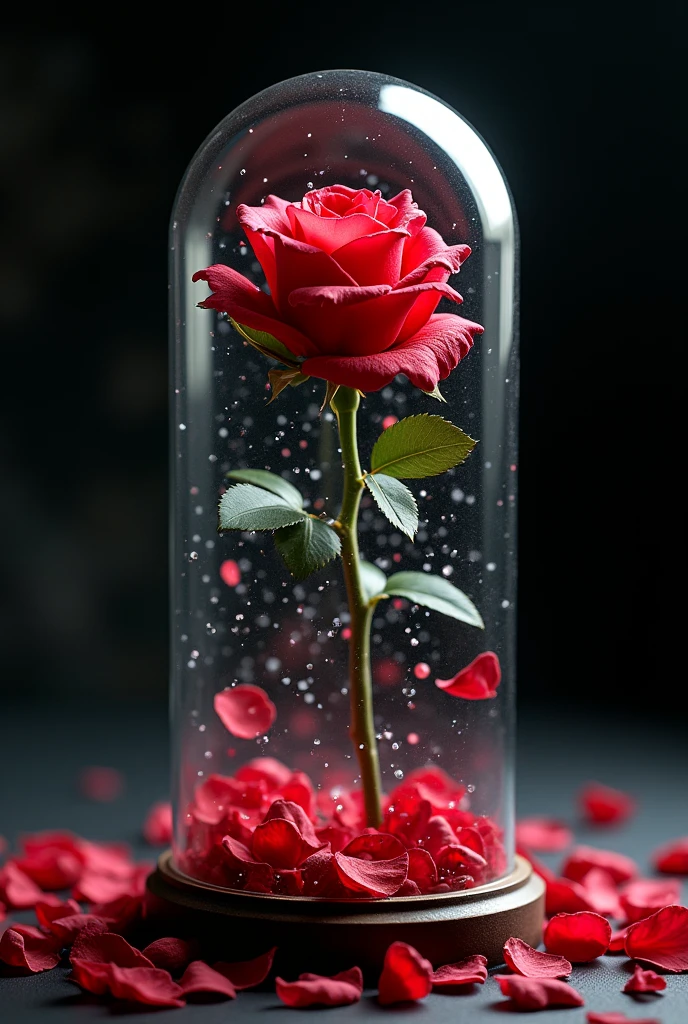 A red flower inside a glass rectangle illuminated by the moon --auto --s2