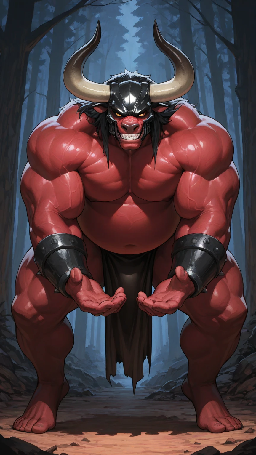 Solo, male (((hellhound, hot pink eyes, black sclera, muscular, big pecs, abs, black , black body, orange fur, teeth, sharp teeth, black horns, long horns, orange tipped horns, mane, black hair, muscular thighs, orange markings, body markings, jockstrap, big bulge))) standing, cave, lava pool, perfect , full body, by darkgem, by mystikfox61, by glitter trap boy