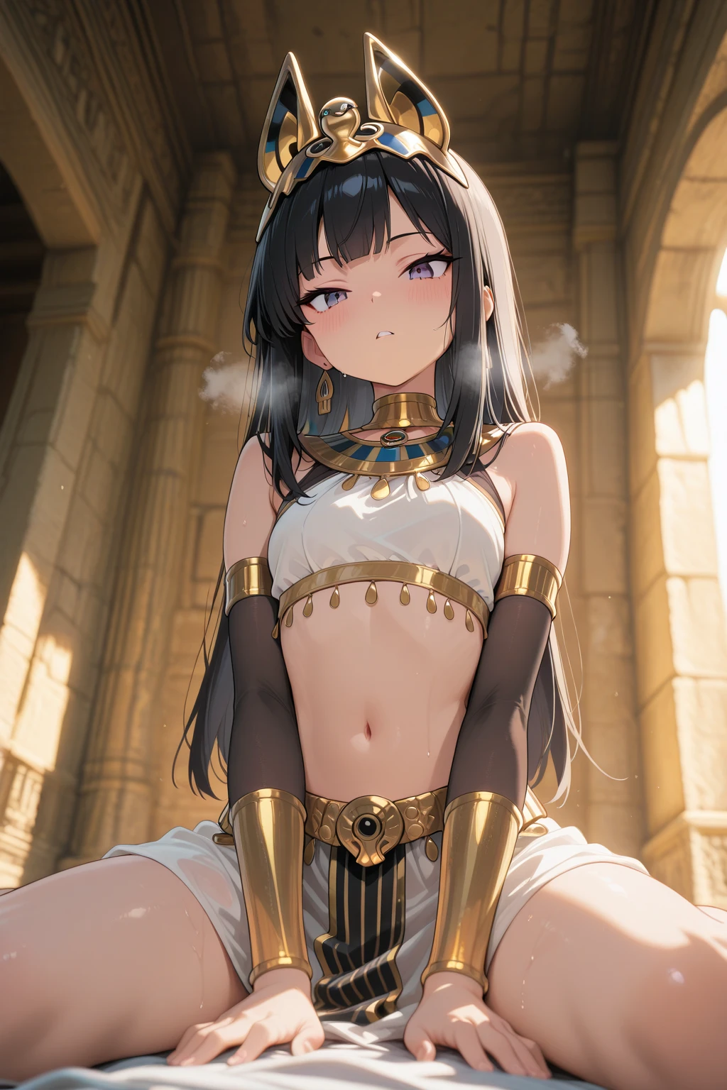 a girl,Frielen、???????????,In front of the pyramid、Egypt、sitting,masterpiece,best quality:1.5,????? shot,