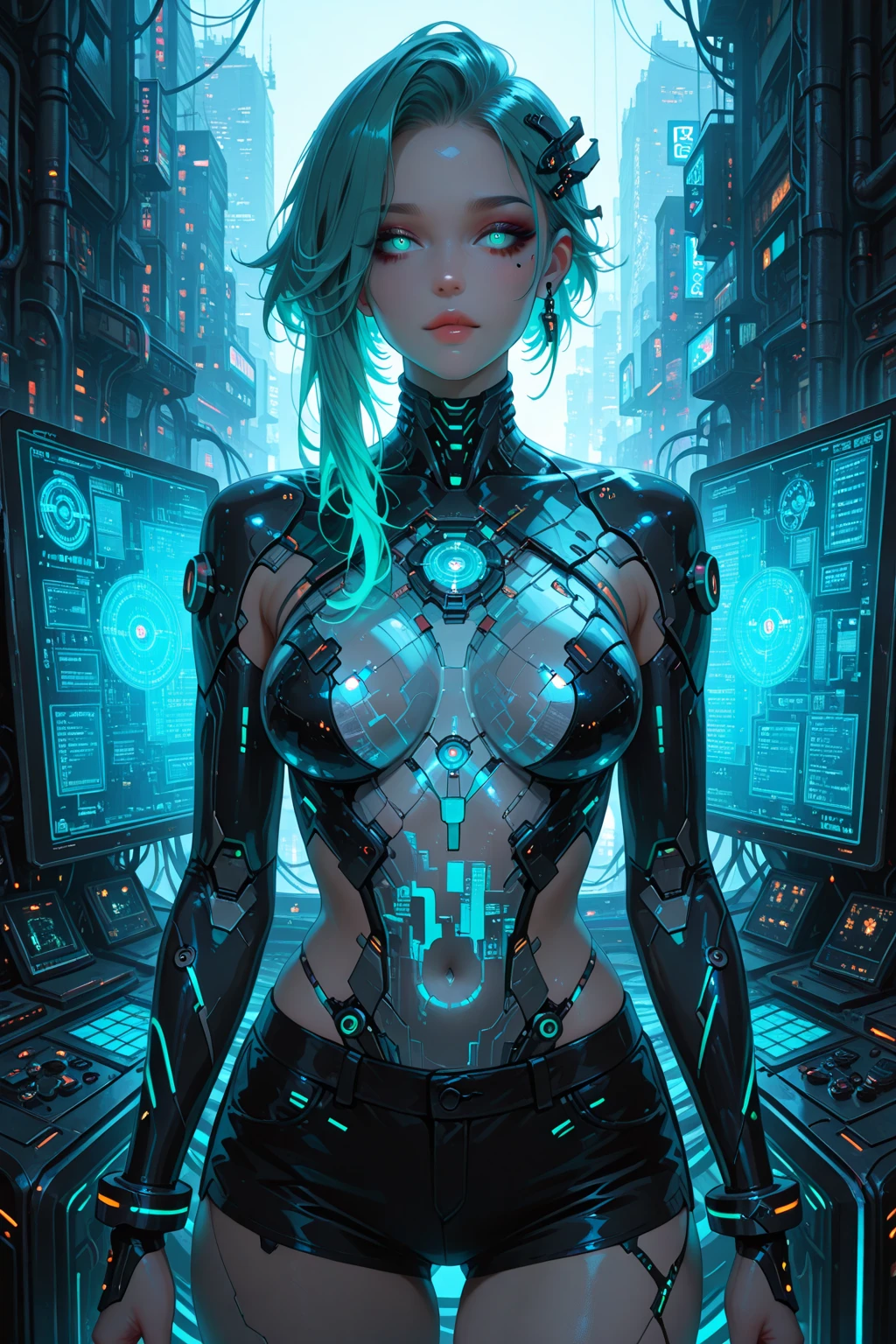 (((masterpiece, highest quality))),(((solo:1.2))),(((1girl:1.2))),32k wallpaper, very detailed,(((((portfolio))))),(((((Close-up))))),(((((bust up))))),((((more various angle)))),(((highlight))),((((heterochromia)))),(((complete. detailed face))),((((Extremely talented)))),((((Wonderfully detailed complicated machine)))),((((genius mechanic)))),((Overall colorfully)),(((futuristic galaxy))),(((perfect clear skinn))),(((Cleavage))),(((sunglasses))),(((reflection neon)))