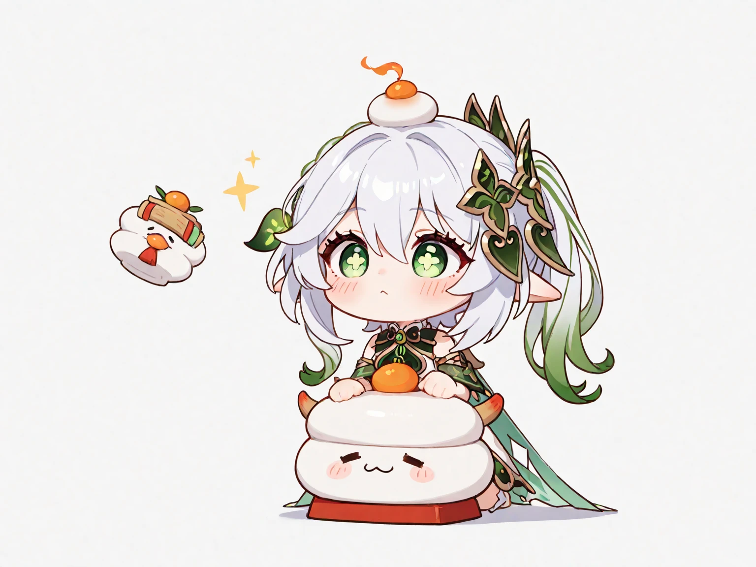 1girl,nilou \(genshin impact\), chibi,full body,dancing, white background, happy
