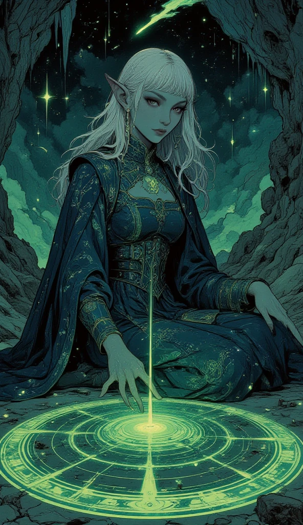 (medieval surreal tarot card style), (carved art face with unique details), dark age witch, white hair, yellow eyes, dark look, extremely attractive face, super detailed, rich in detail, vivid colors, ( 5D elements), composite art, dramatic colors, (tarot card style), (top not framed), mystical elements, fire, earth, water, air, (5D effects), (surealistic)