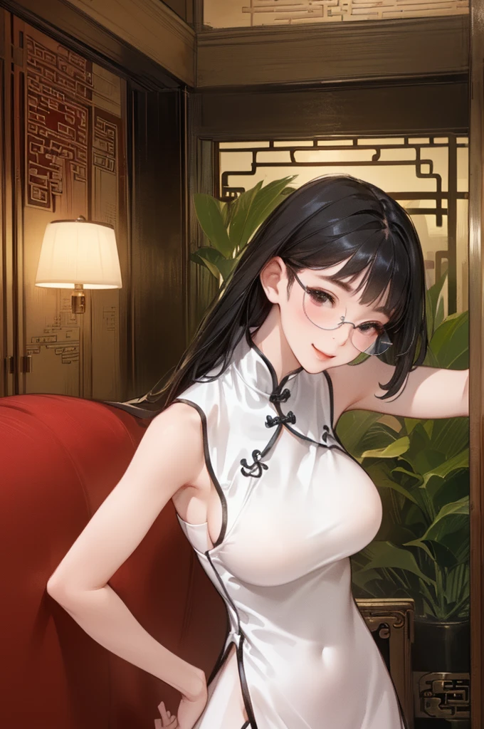 1girl,upper body,fashi-girl,china dress,chinese clothes,hair flower,(masterpiece:1.4),(best quality:1.4),(shiny skin),red lips,looking at viewer,large breasts,parted lips,(huge breast)large breast)