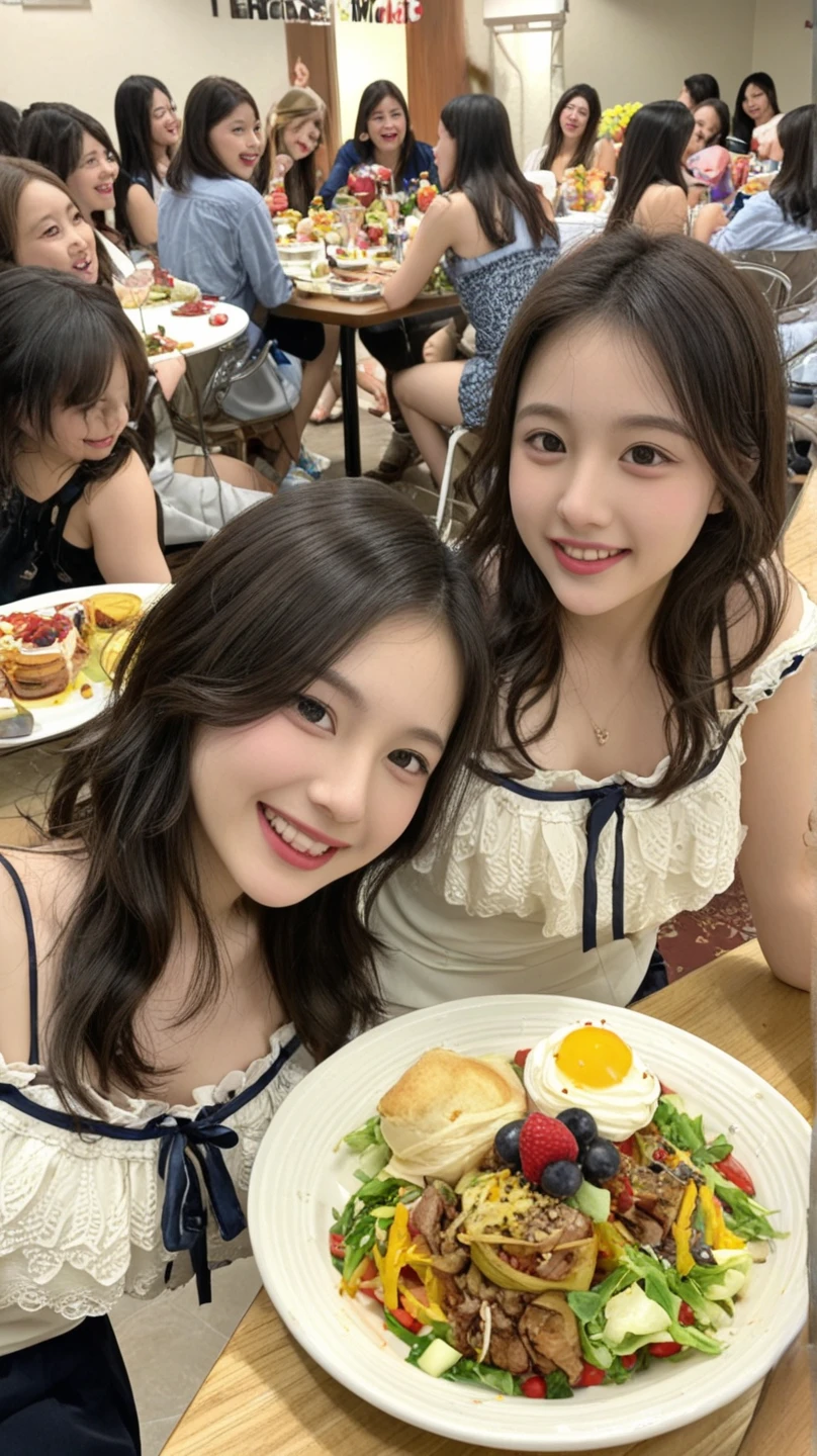 (best quality,4k,8k,highres,masterpiece:1.2),ultra-detailed,(realistic,photorealistic,photo-realistic:1.37),2girls:1.4,jeongyeonlorashy,two girl baristas serving coffee,half body,, super detailed,ultra HD,high quality,extremely detailed,accurate faces,coffee cups,espresso machine,vibrant and cozy cafe, sundresses ,delicate latte art,playful expressions,flawless skin,fine facial features,softly curled hair,warm lighting,rich color palette,bokeh accents,tantalizing aroma,leisurely atmosphere,meticulously brewed coffee,interacting with customers,friendly smiles,relaxing jazz music,inviting seating area,moderately busy cafe,scrumptious pastries,beautifully decorated cakes,pleasant conversation,budding friendship,trendy and stylish decor,elegant hand gestures,steaming coffee mugs,coffee beans in grinder,graceful movements,moment of shared laughter,memorable ambiance